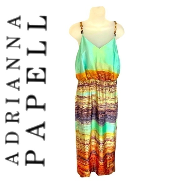 Adrianna Papell Light Mint Top Sleeveless Maxi Dress Long  bearded Straps Size 8 - Picture 1 of 11